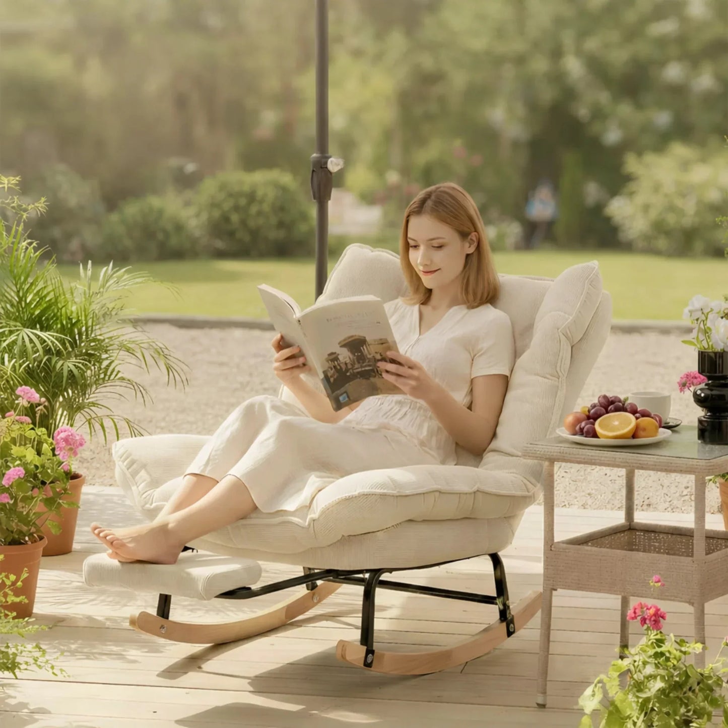FLEKT - Rocking Chair Inclinable Corduroy & Repose-Pieds