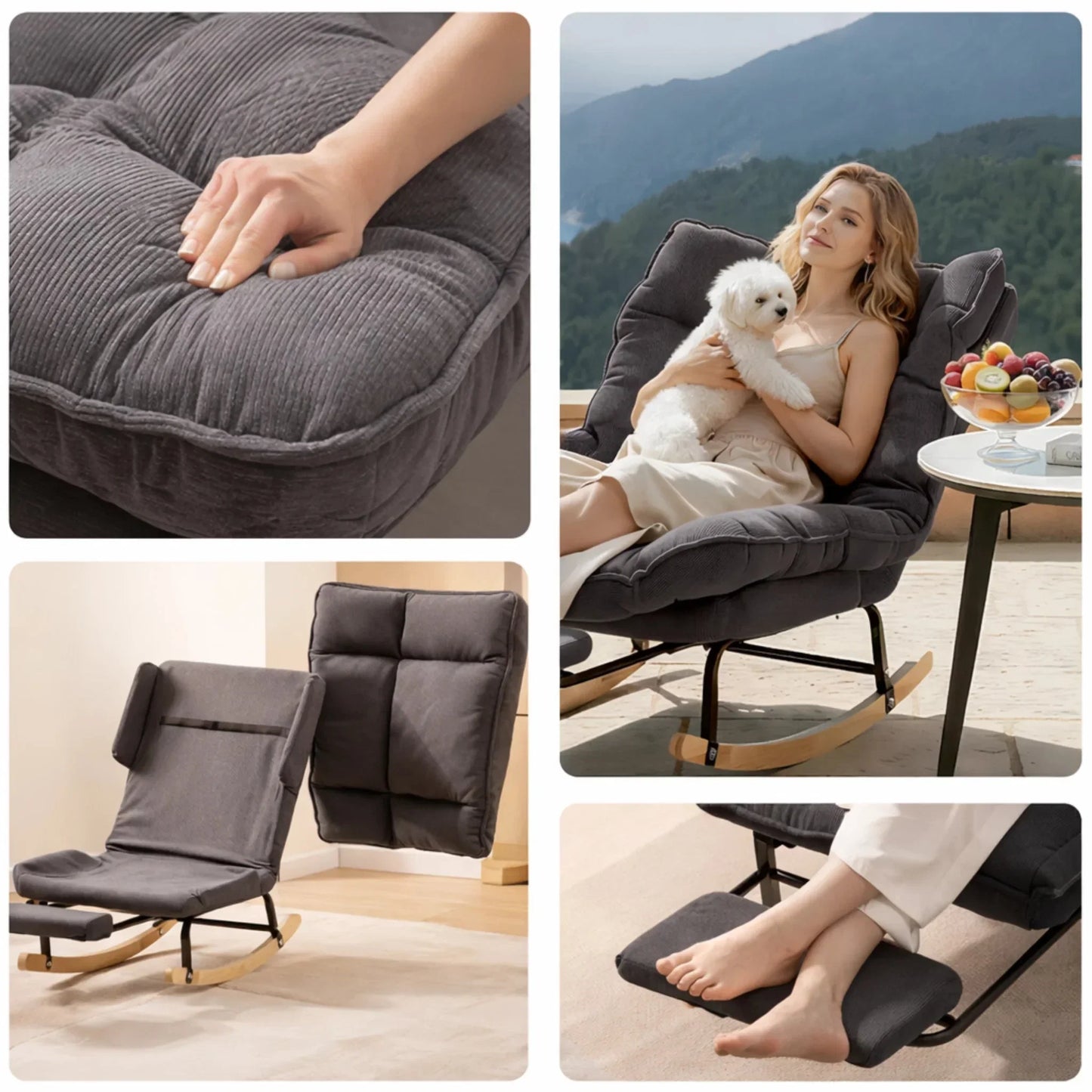 FLEKT - Rocking Chair Inclinable Corduroy & Repose-Pieds