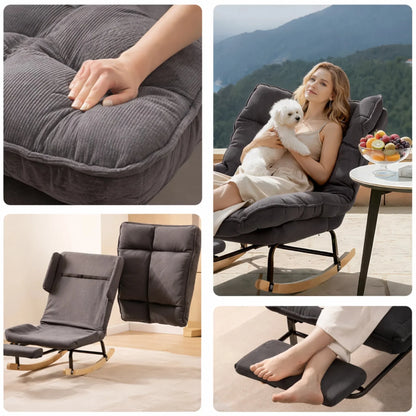 FLEKT - Rocking Chair Inclinable Corduroy & Repose-Pieds