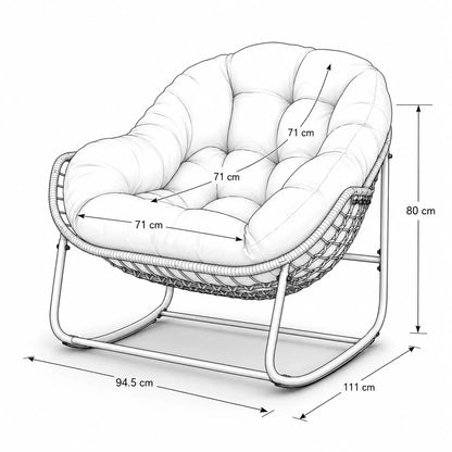 COCONA – Fauteuil à Bascule Papasan Rotin & Velours Côtelé