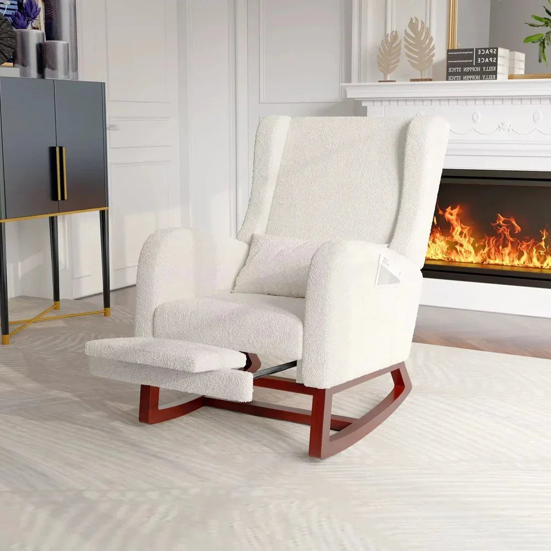 OSLO – Rocking Chair Teddy Blanc Ivoire avec Repose-Pieds