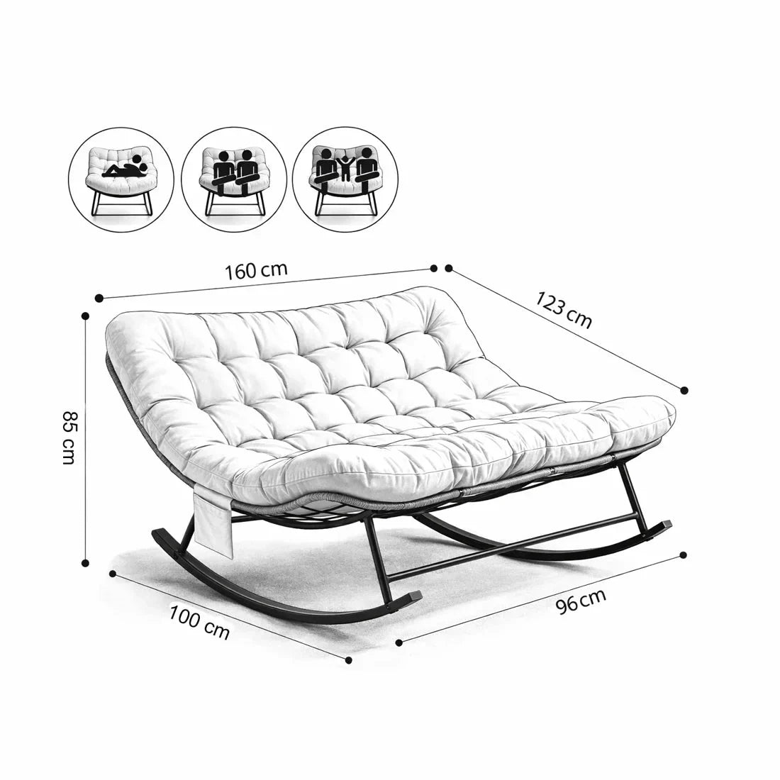 DOVA - Rocking Chair Rotin 2 Places Coussin XXL