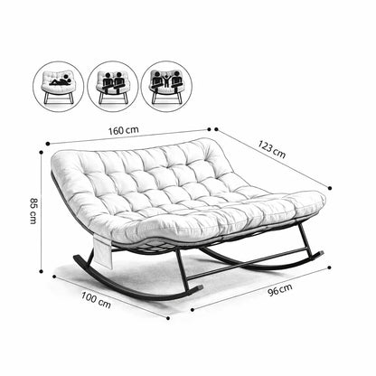 DOVA - Rocking Chair Rotin 2 Places Coussin XXL