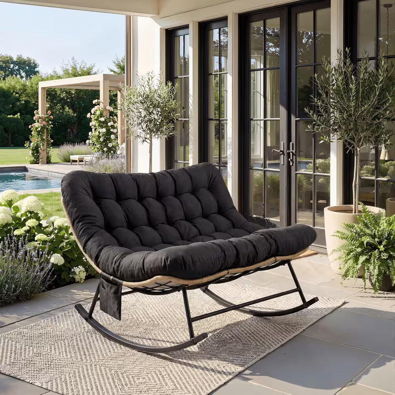 DOVA - Rocking Chair Rotin 2 Places Coussin XXL