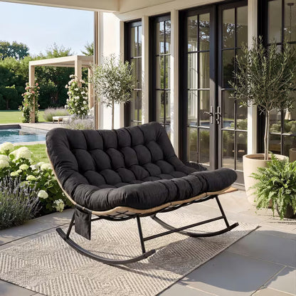 DOVA - Rocking Chair Rotin 2 Places Coussin XXL