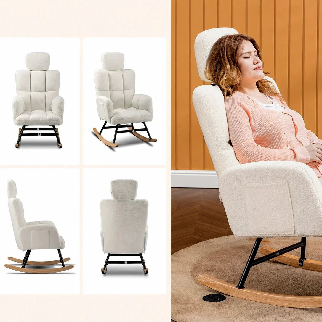 NORKA – Rocking Chair Ultra Doux Appui-Tête & Accoudoirs