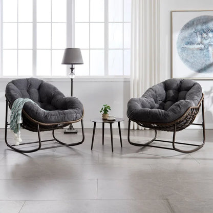COCONA – Fauteuil à Bascule Papasan Rotin & Velours Côtelé