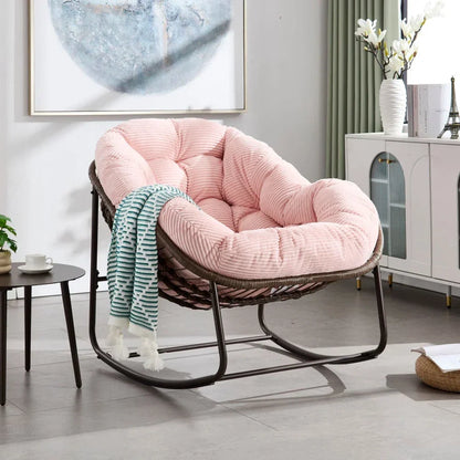 COCONA – Fauteuil à Bascule Papasan Rotin & Velours Côtelé