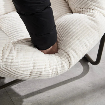 COCONA – Fauteuil à Bascule Papasan Rotin & Velours Côtelé