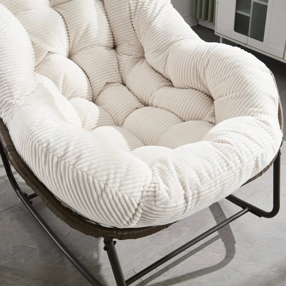 COCONA – Fauteuil à Bascule Papasan Rotin & Velours Côtelé