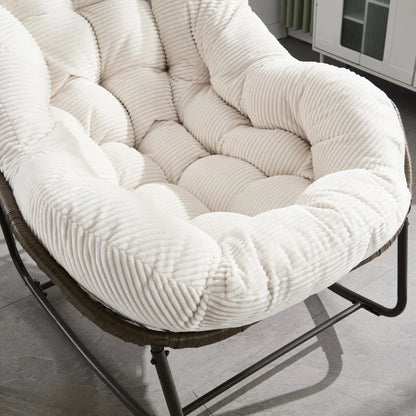 COCONA – Fauteuil à Bascule Papasan Rotin & Velours Côtelé