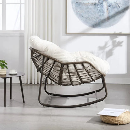 COCONA – Fauteuil à Bascule Papasan Rotin & Velours Côtelé