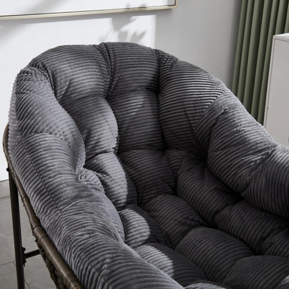 COCONA – Fauteuil à Bascule Papasan Rotin & Velours Côtelé