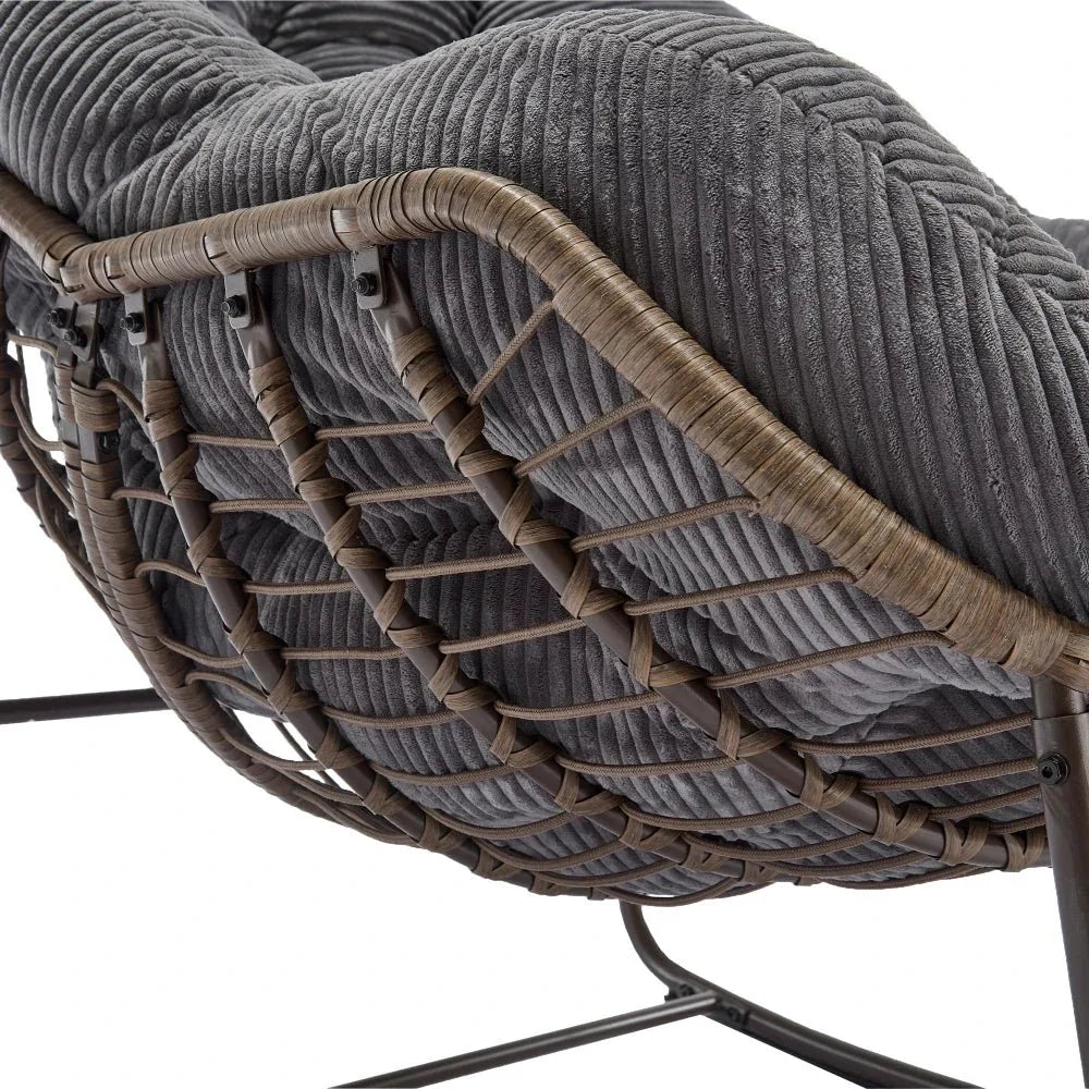 COCONA – Fauteuil à Bascule Papasan Rotin & Velours Côtelé