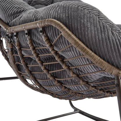 COCONA – Fauteuil à Bascule Papasan Rotin & Velours Côtelé