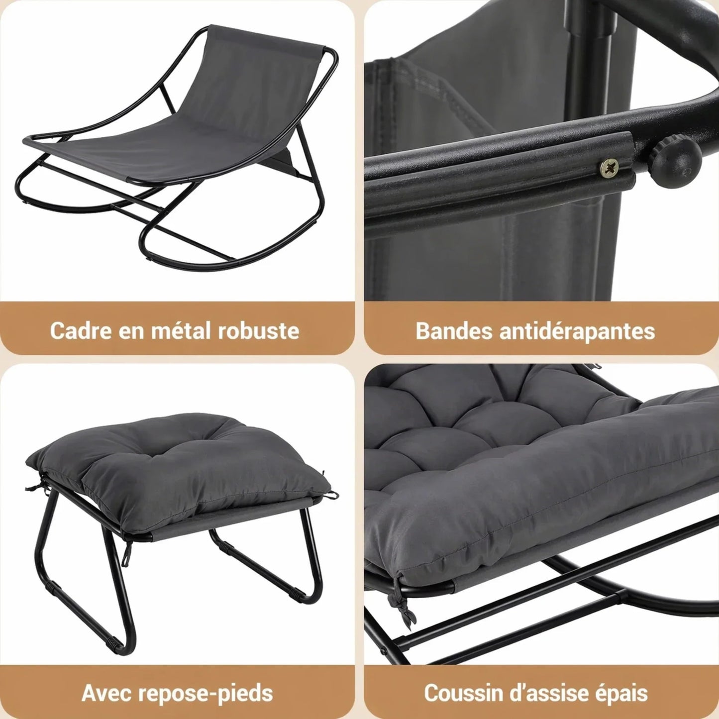 EDEN - Rocking Chair Extérieur Coussin Imperméable