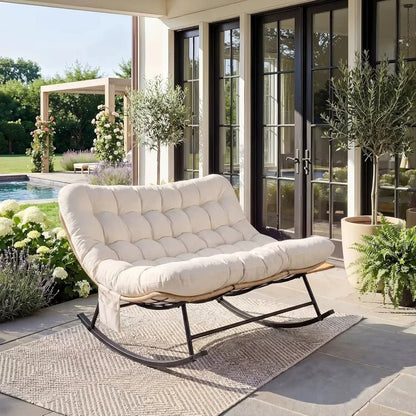 DOVA - Rocking Chair Rotin 2 Places Coussin XXL