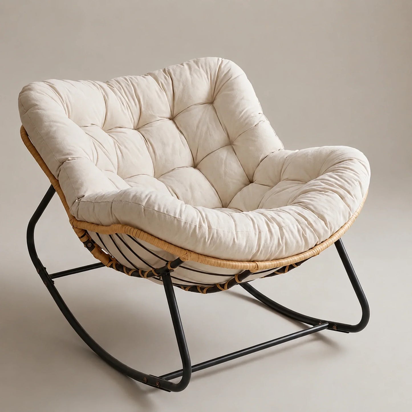 BOLMO - Rocking Chair Rotin & Coussin XXL Toutes Saisons
