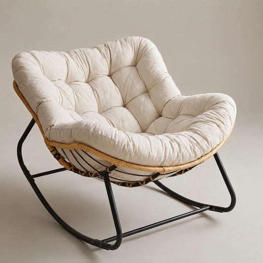BOLMO - Rocking Chair Rotin & Coussin XXL Toutes Saisons