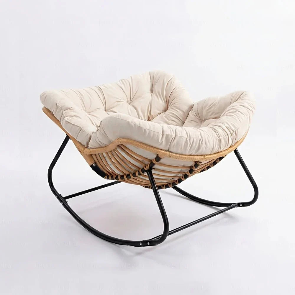 BOLMO - Rocking Chair Rotin & Coussin XXL Toutes Saisons