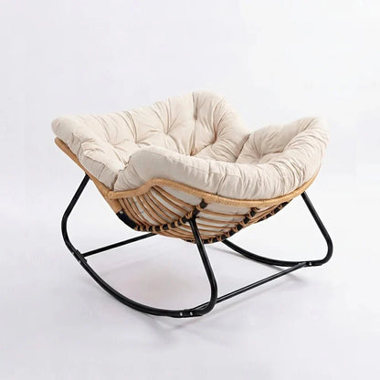 BOLMO - Rocking Chair Rotin & Coussin XXL Toutes Saisons
