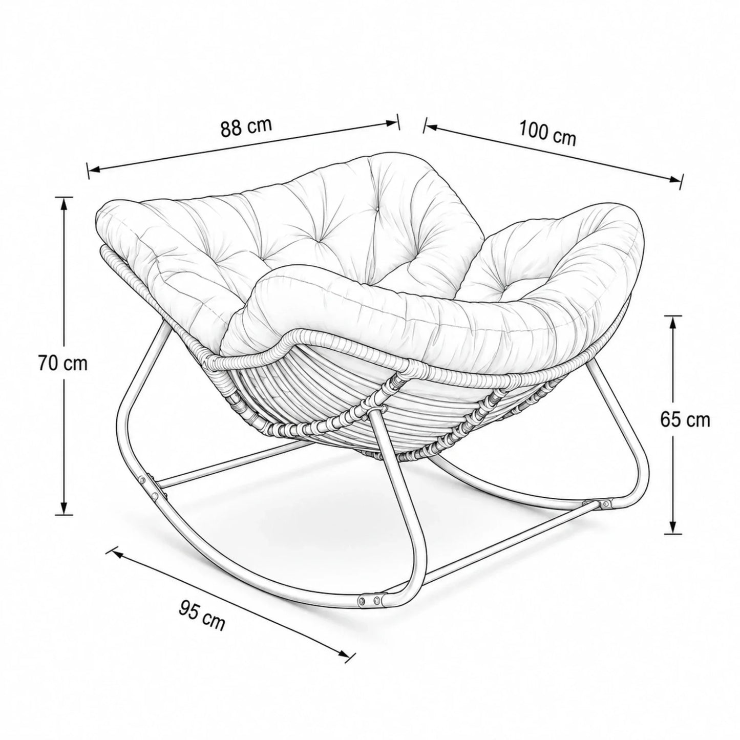 BOLMO - Rocking Chair Rotin & Coussin XXL Toutes Saisons