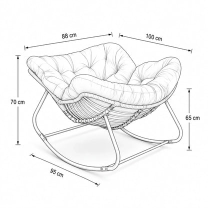 BOLMO - Rocking Chair Rotin & Coussin XXL Toutes Saisons