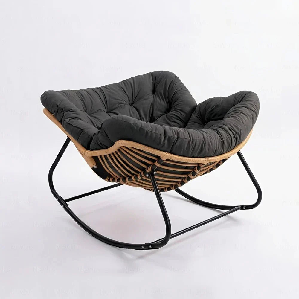 BOLMO - Rocking Chair Rotin & Coussin XXL Toutes Saisons