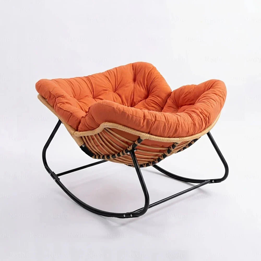 BOLMO - Rocking Chair Rotin & Coussin XXL Toutes Saisons