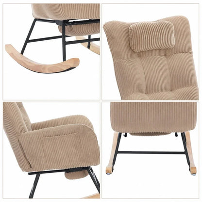 OLENA - Rocking Chair Cocon Velours Côtelé & Repose-Pieds