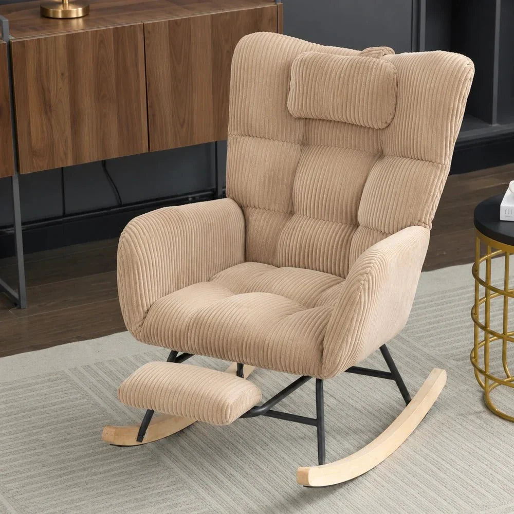 OLENA - Rocking Chair Cocon Velours Côtelé & Repose-Pieds